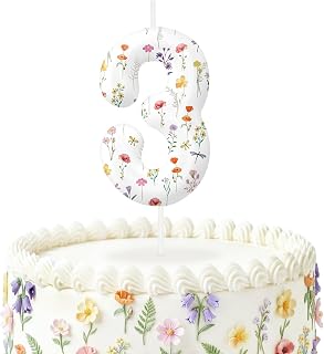 Wildflower Number Candles, Flower Birthday Candles, Floral Cake Topper for Spring Party Decorations, Boho Birthday Supplies for Girls Boys, Outdoor Picnic Rustic Nature Themed Cake Decorations (3)