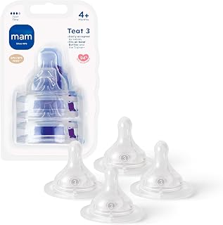 MAM Teats Size 3, Fast Flow, 4 Pack | Suitable from 4+ Months, Fits All MAM Bottles, Made from SkinSoft Silicone, Baby Accessories