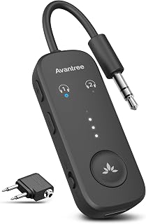 Avantree Relay - Airplane Bluetooth Adapter for 2 AirPods or Headphones | Qualcomm aptX Adaptive, 25H Battery, Future-Proof Firmware Upgradable, 3.5mm AUX Audio Transmitter for Flight Travel & Gym