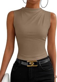 Womens Mock Neck Tank Tops Sleeveless Ruched Asymmetrical Business Tops