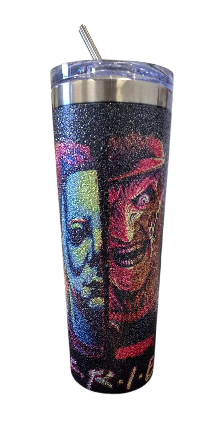 Handmade Sparkly Horror Tumbler – 20oz “Friends” Slasher Edition – Features 4 Ic