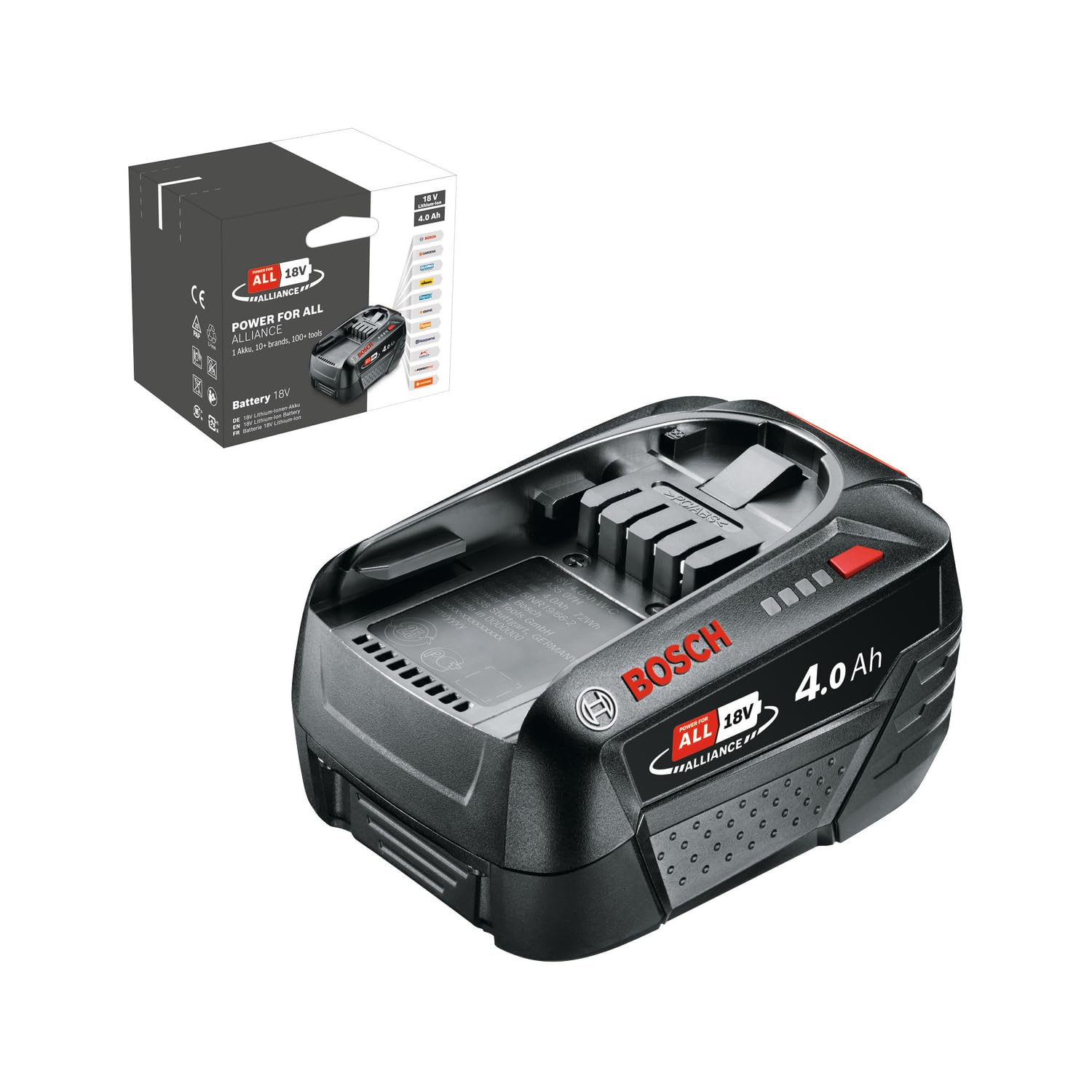 Bosch Battery Pack PBA 18V 4.0Ah W-C (18 Volt System, 4.0Ah, in Carton Packaging