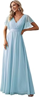 Ever-Pretty Elegant Pleated Empire Waist V Neck Short Sleeve Long Evening Dress 0164A