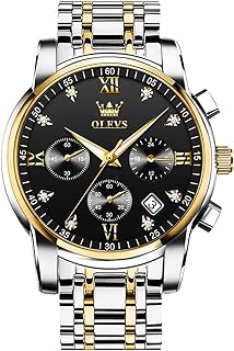 OLEVS Hommes en Acier Inoxydable Chronographe Doré Argent Analogique Quartz Grand Cadran Diamant Montre De Luxe éTanche Date Cadran NuméRique Romain