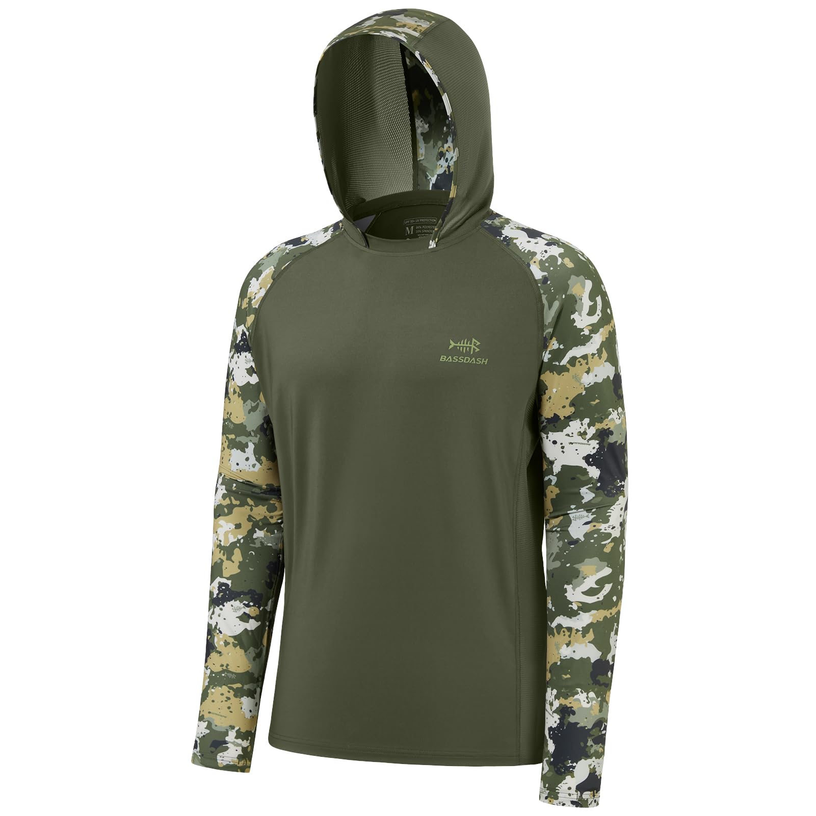 BASSDASH Men’s UPF 50 Performance Fishing Shirt Cooling Hoodie Camo Long Sleeve 