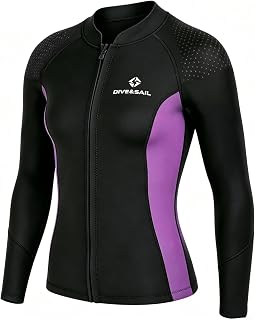 Skyone Wetsuit Top Women Men 3MM Neoprene Wetsuit Jacket Vest, Long Sleeves Dive Scuba Wet Suit Top Front Zip Thermal Swim Shirt for Adult Youth Diving Surfing Swimming Cold Water