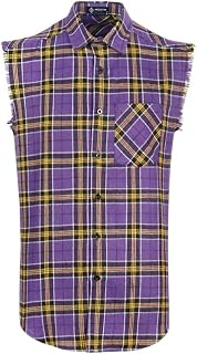 Sleeveless Plaid Front Shirt for Men,Cowboy Button Down Shirts