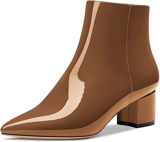 HDEUOLM Women's Chunky Block Heel Heel Lace Toe Cap Ankle Boots Zip Slip-on Classic Dress Boots 5 cm Heels