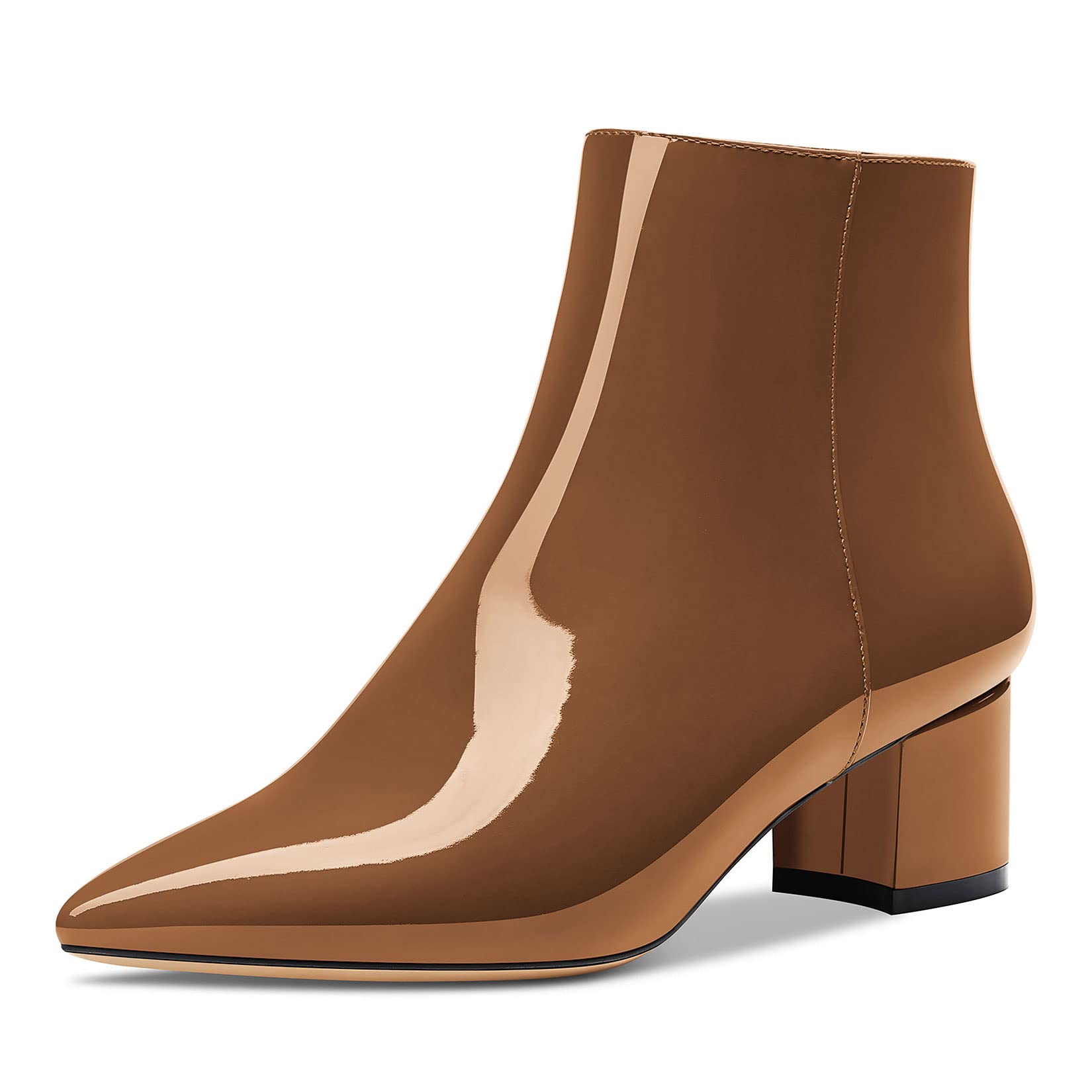 HDEUOLM Women's Chunky Block Heel Heel Lace Toe Cap Ankle Boots Zip Slip-on Clas