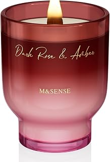 M&SENSE 16.6oz Large Natural Soy Candle with Wooden Wick | Dark Rose Amber Scented Candles | 95-Hour Burn Time & Long-Lasting, Non-Toxic Candles | Bougie Gift for Housewarming, Birthday & Wedding