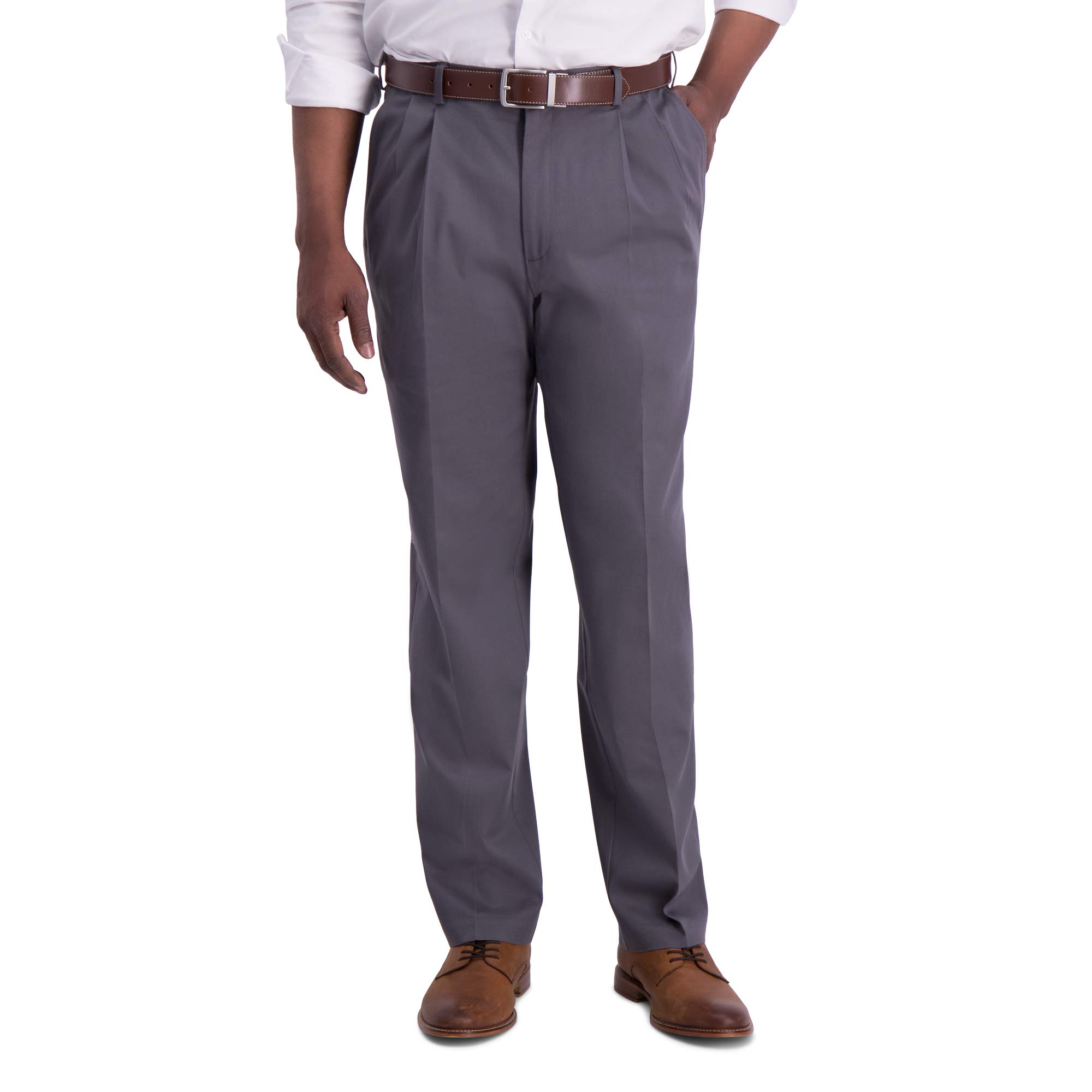Haggar Men’s Classic Fit Iron Free Premium Khaki Pleated Pant