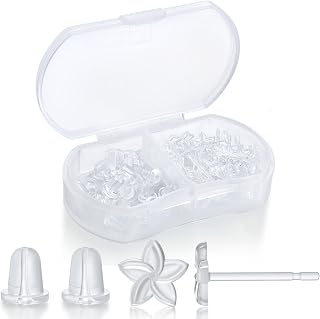 Plastic Earrings Backs with Earring Post, Clear Earrings Backs Post for Sports and Work, Formulen 10 PCS Invisible Star Plastic Earring Backs Post For Sensitive Ears with 10 PCS Silicone Earring Backs