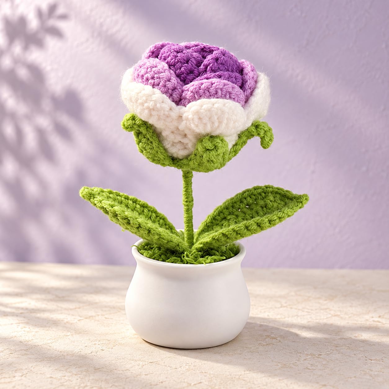 Yarn Potted Plant, Mini Knitted Crochet Plant Decor for Home Office, Cute Desk a