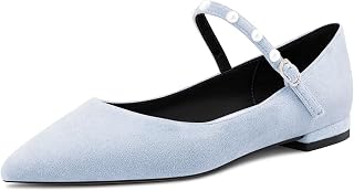 NobleOnly Women's Pointed Toe Mary Jane Low Heel Pumps Office Party Classic Buckle Shoes 1 cm Heels