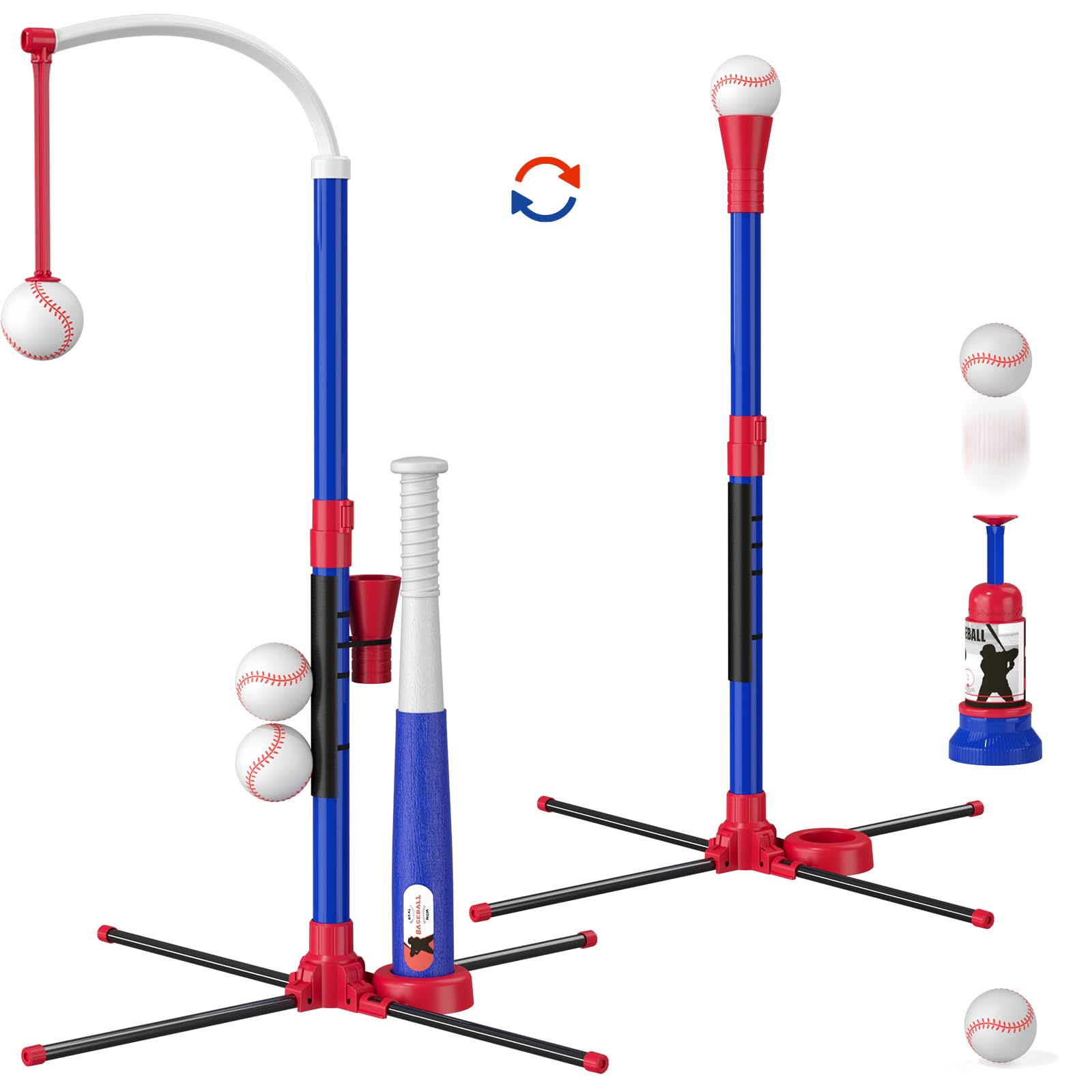 HYES 3-in-1 Baseball Set for Kids with Auto Pitching Machine | with Hanging Tee/