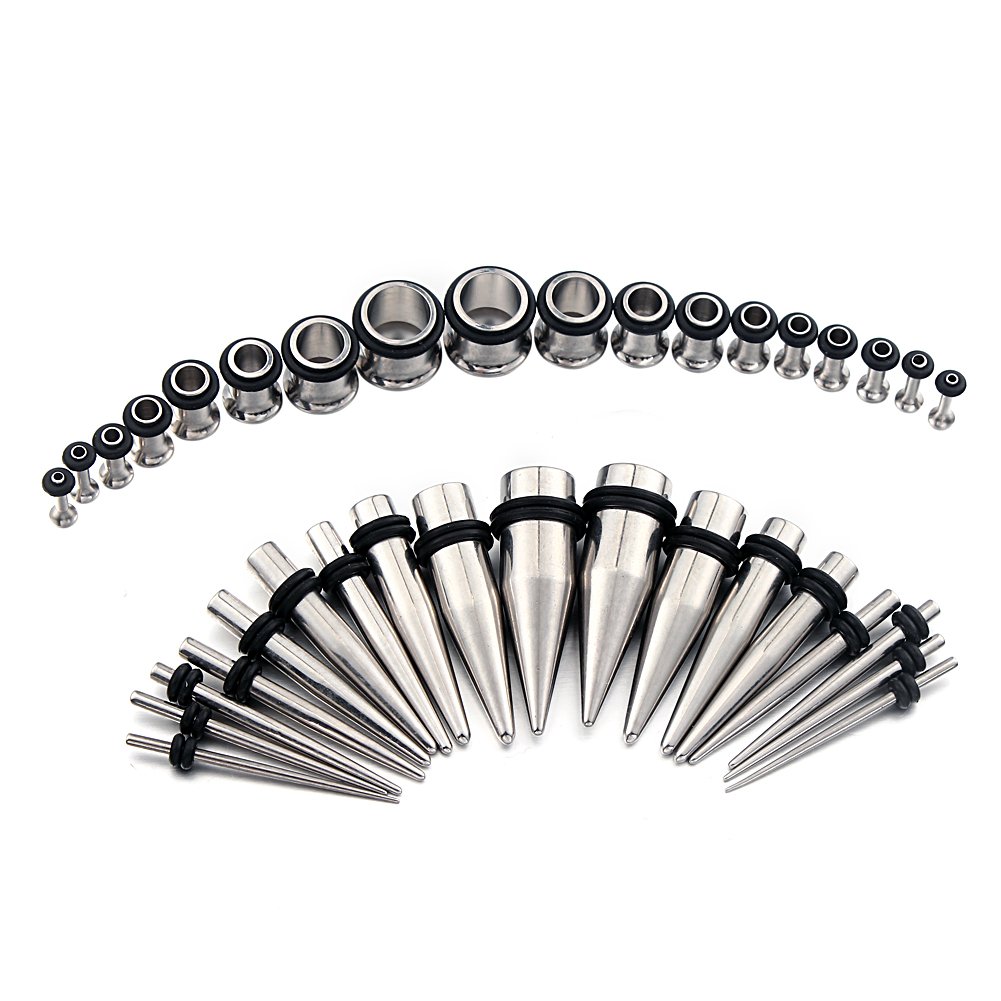D.Bella 14G-00G 36 pcs Ear Gauges Stretching Kit Tapers Plugs Eyelets Implant Gr