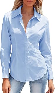 Women's Button Down Shirts Collared Fitted Dress Shirts Long Sleeve Wrinkle Free Blouse Formal Office Work Tunic Tops