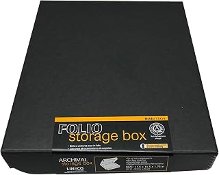 Lineco Clamshell Archival Storage Box, 11x14x1.75 Inch, Black | Acid-Free with Metal Edge Boxboard, Organize and Store Photos Documents Cards Negatives Magazine Prints Family Records DIY