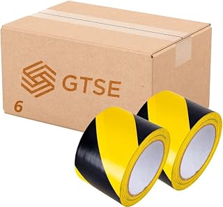 GTSE Hazard Tape Black and Yellow, 100mm (4") x 33m, Strong Adhesive Warning/Caution Tape, Floor Marking Tape, 6 Rolls