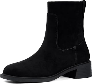 QIY Ankle Boots for Women Square Toe Low Heel Boots