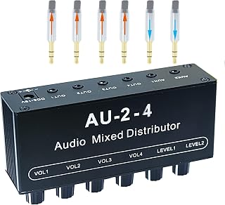 1/8" aux Input Mixing 2 in 4 Channel Way Out Headset Box Headphone Amplifier 3.5mm Mixer 1/8 inch Stereo Audio Amp with Ultra-Compact Portable mini Jack 3.5 Splitter hup for Studio and Stage