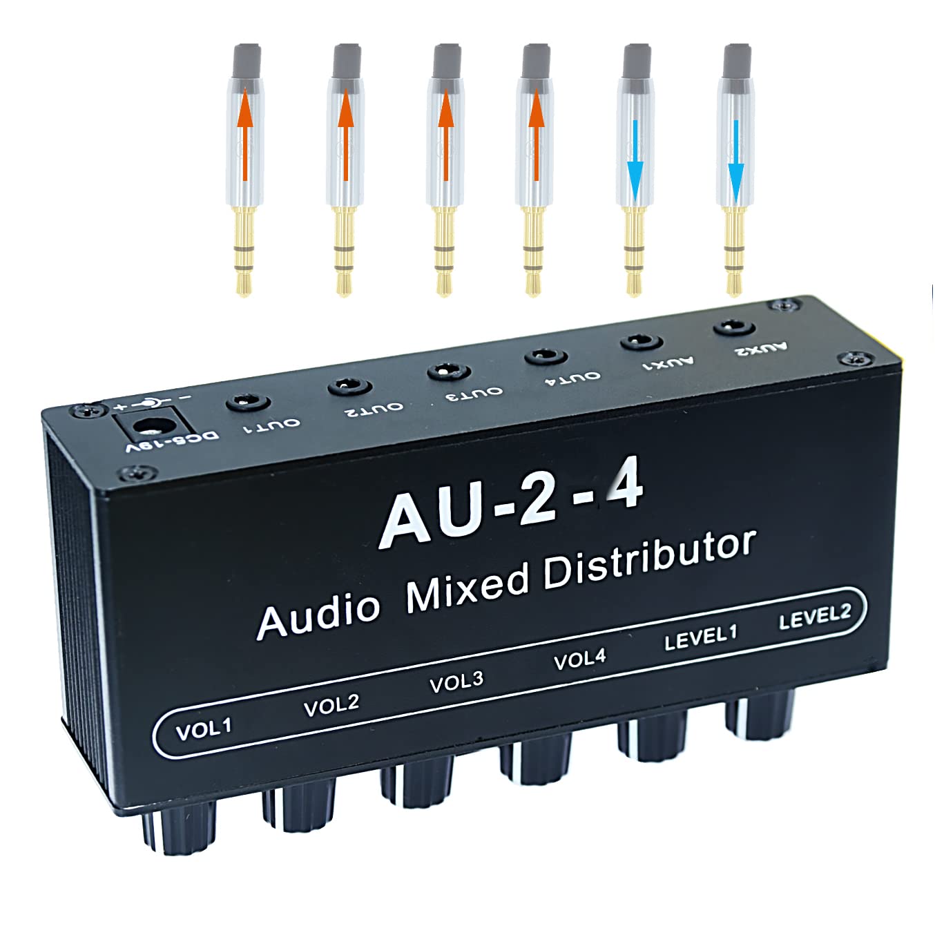 1/8" aux Input Mixing 2 in 4 Channel Way Out Headset Box Headphone Amplifier 3.5