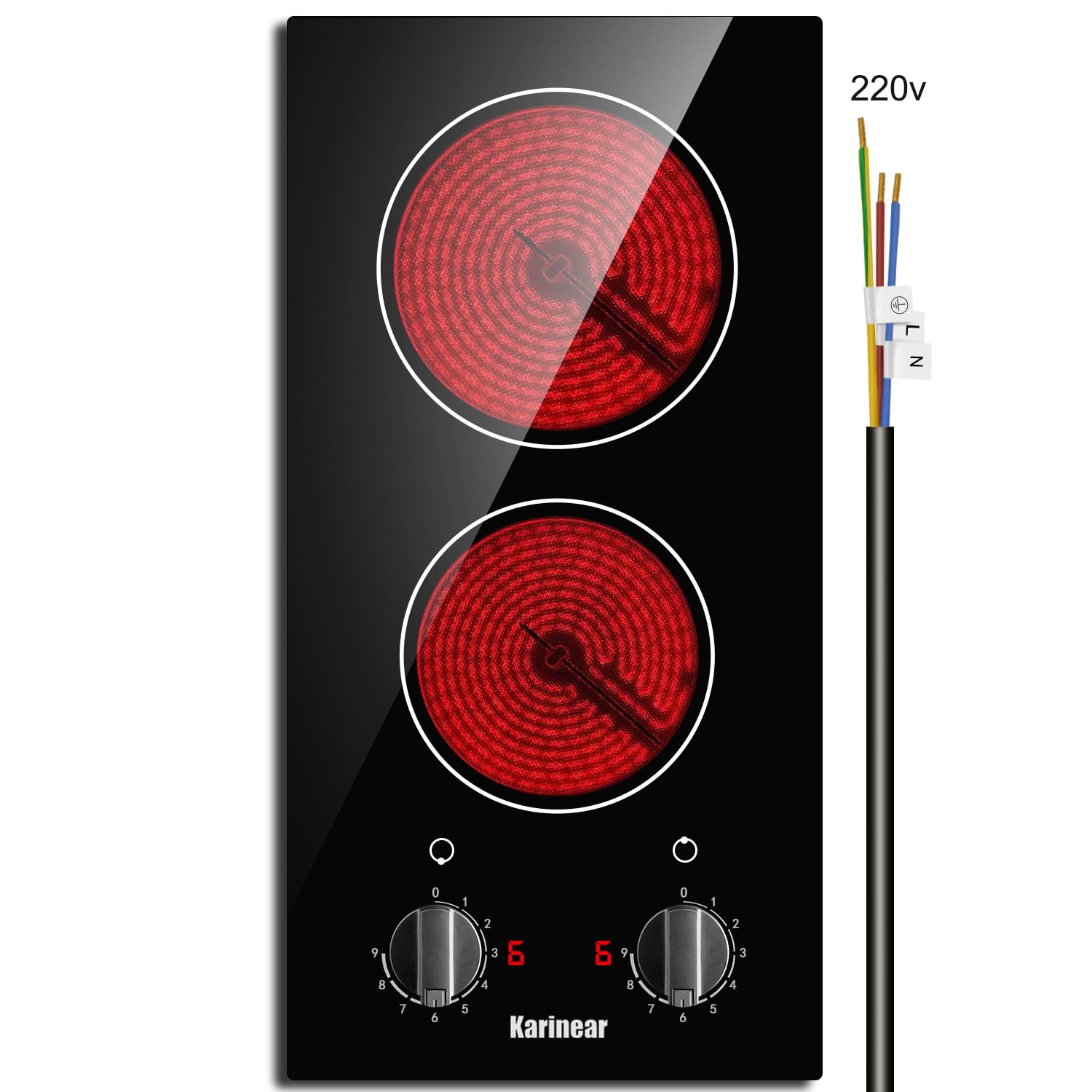 Karinear 2 Burner Electric Cooktop 12 Inch Built-in Electric Stove Top, 220v- 24
