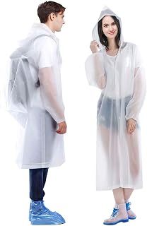 HLK.Sports Rain Poncho 2 Pack Waterproof Reusable Adult Raincoat Jacket with Hood and Sleeve for Outdoor Activities Free White 43457-3541