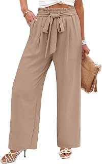Angerella Womens Wide Leg Pants High Elastic Waist Adjustable Knot Casual Flowy Trousers Business Work Pants with Pockets