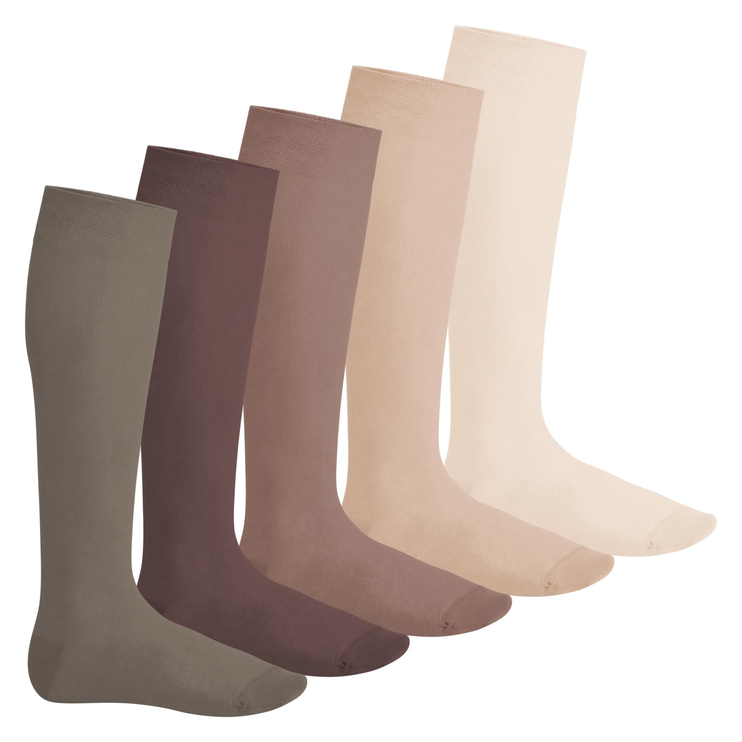 Footstar EVERYDAY! 5 Pairs Unisex Knee High Socks - Brown Beige 6-8