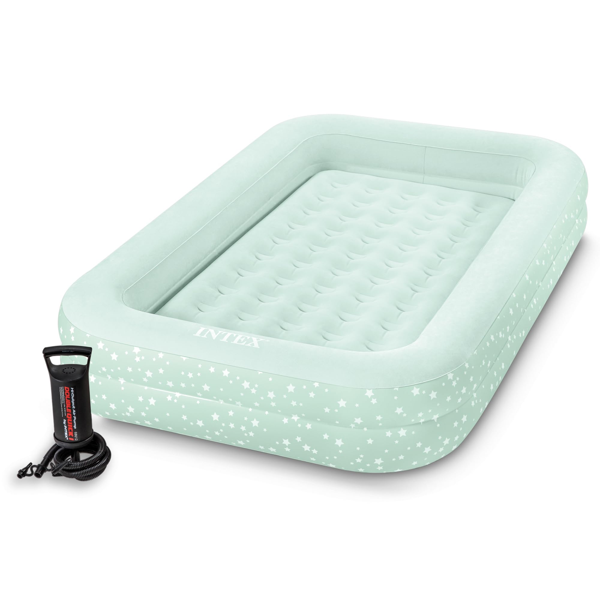 Intex 66810EP Kids Travel Air Mattress Inflatable Bed with Raised Sides and Hand