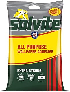 Solvite All-Purpose Wallpaper Adhesive, Reliable Adhesive for Wallpaper, All-Purpose Adhesive with Long-Lasting Results, Wallpaper Paste Hangs up to 10 Rolls (1x185g Sachet)