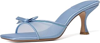 Mostrin Kitten Heels for Women Round Toe Heels With Bow Vintage Mules Sexy Slip on Stiletto Backless Sandals for Party Daily