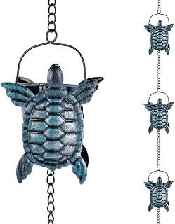 Giole 10 FT Rain Chain for Outside Gutters,Eaves, Drainage | 12 Turtle-Shape Cups, Metal Rain Chain, Adjustable Length, Decorative Replacement Downspout