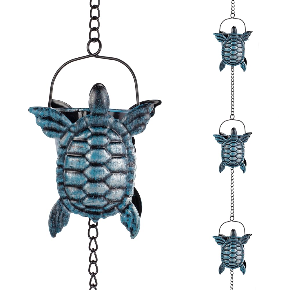 Giole 10 FT Rain Chain for Outside Gutters,Eaves, Drainage | 12 Turtle-Shape Cup