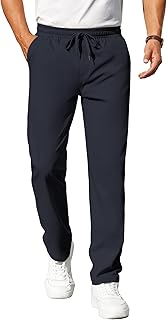 COOFANDY Pantalones casuales para hombre, cintura elástica, pantalones chinos ligeros con cordón y bolsillos