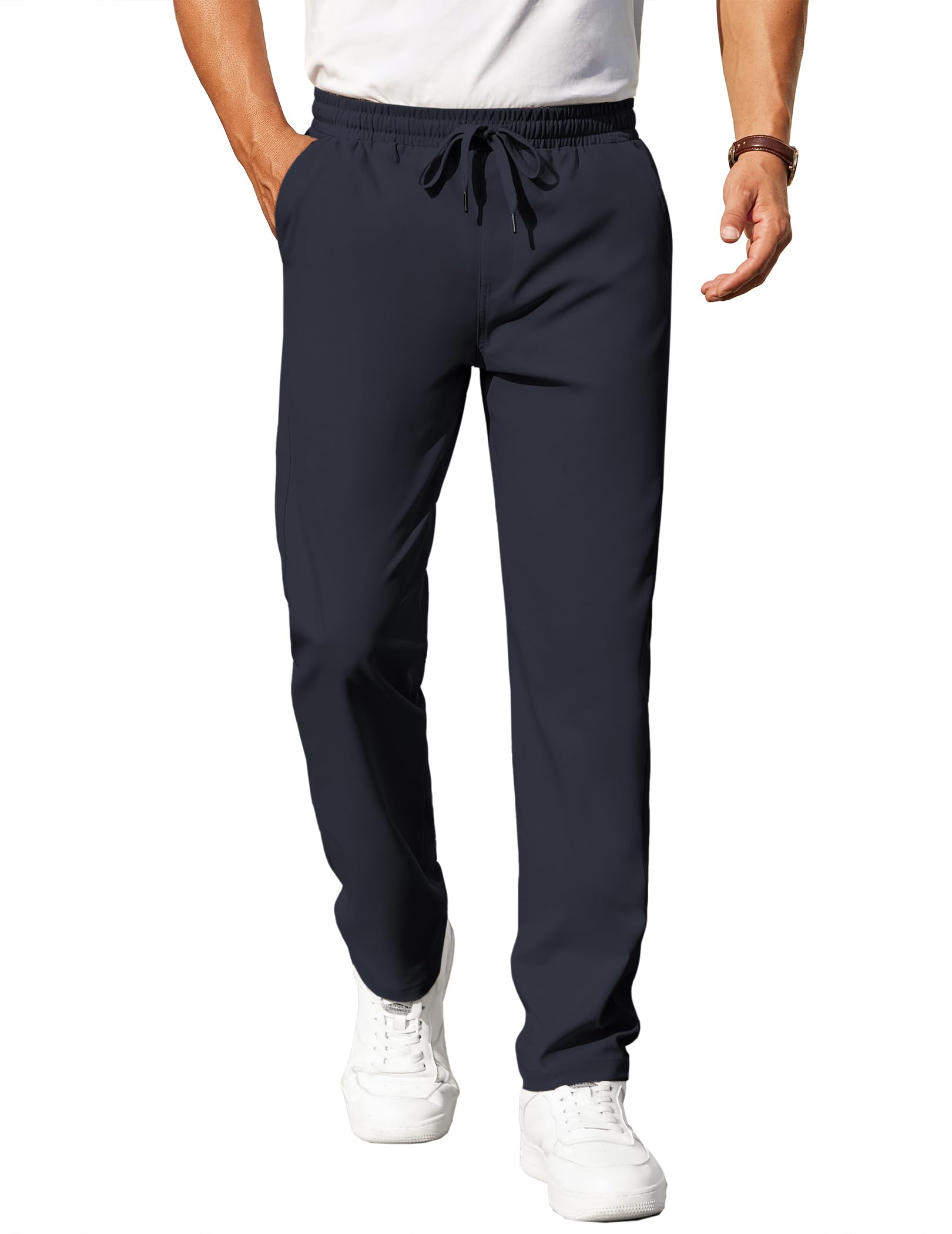 COOFANDY Pantalones casuales para hombre, cintura elástica, pantalones chinos li