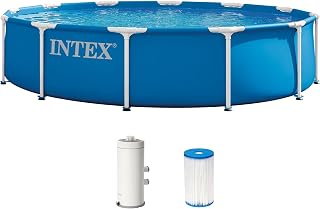 Intex Metal Frame 12ft x 30in Round Above Ground Swimming Pool Set w/Pump | 28211EP - 530 GPH Cartridge Filter Pump and Type A Filter Cartridge Included