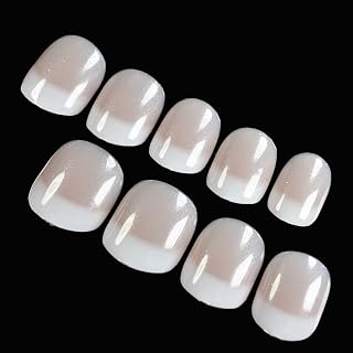Press on Nails Glitter Nude Pink French Fake Nail Tips Glitter Natural False Nails Short Full Fake Nails DIY Nail Art 24pcs