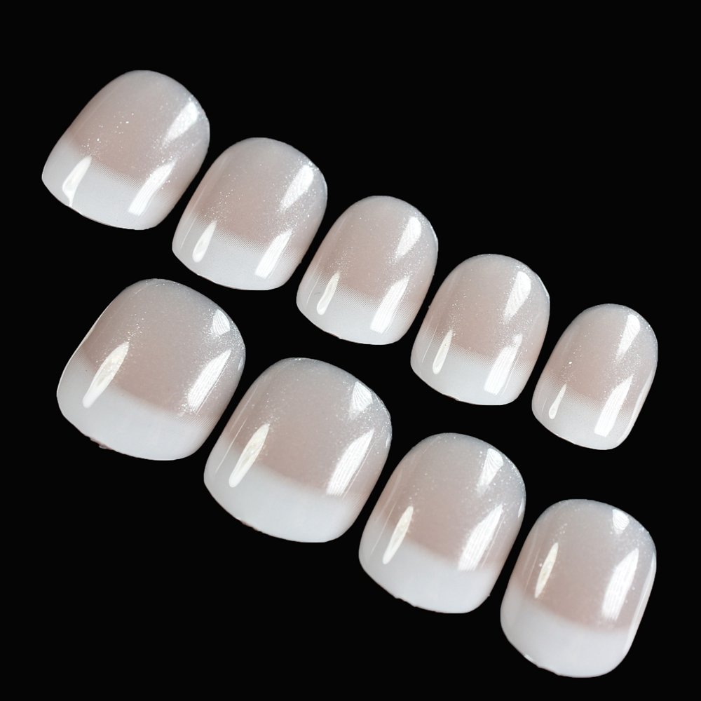 Press on Nails Glitter Nude Pink French Fake Nail Tips Glitter Natural False Nai