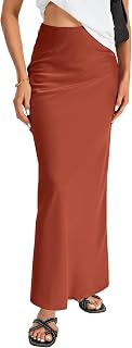 Vrtige Women's Elegant Satin Silky High Waist Zipper Flowy A Line Maxi Long Skirt