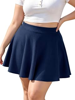 Moon Wood Women's Plus Size Skater Skirt High Waisted Stretchy Flowy Flared Summer Casual Basic Mini Skirts for Daily
