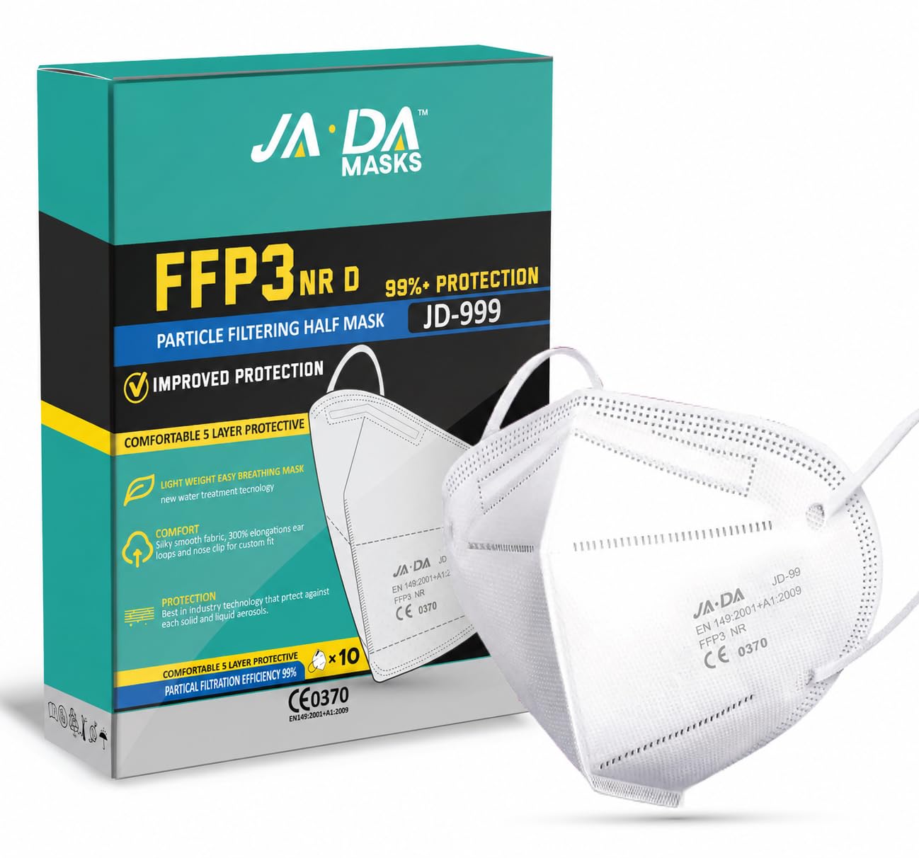 FFP3 Masks Pack of 10 With >99% Filtration Efficiency - Disposable Face Mask UK 