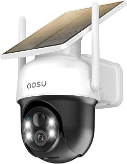aosu Solar Camera Outdoor Wireless for Home Surveillance,Fixed Solar Panel | Easy to Set up,360° Full Coverage,Auto Person Tracking,2K Clarity&Full-Color Night Vision,Two-Way Talk,2.4GHz WiFi only