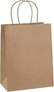 BagDream Gift Bags with Handles 8x4.25x10.5 Inch Brown 100 Pack Bulk | Kraft Paper, Recycled, Medium Size, Sturdy Handles, For Gift Giving, Crafts, Party Favors, Christmas, Business Packaging