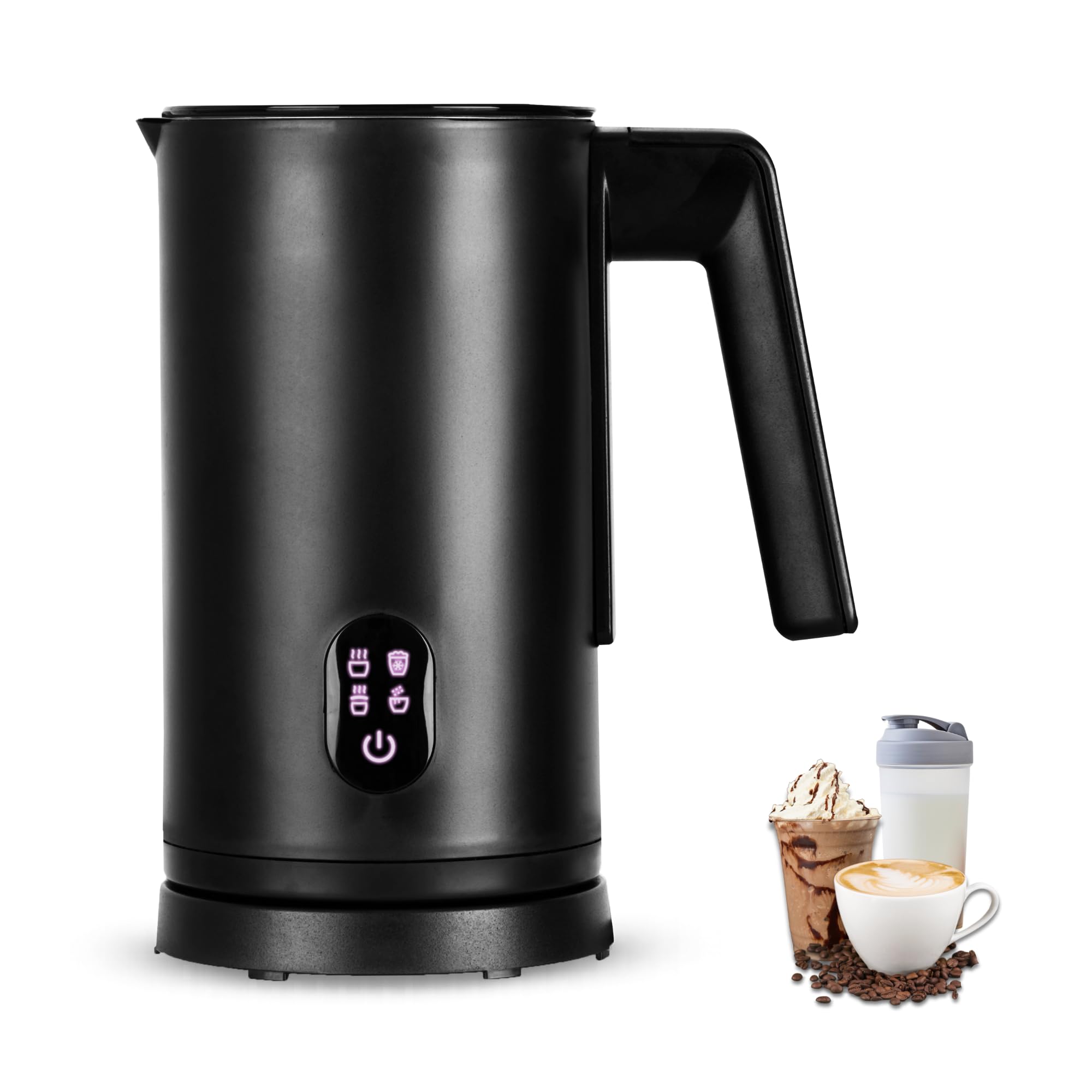 Straame 4 in 1 Electric Milk Frother 300ml Hot/Cold Foam Maker, Matte Black | To