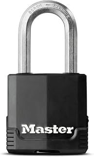 Master Lock Magnum Outdoor Padlock, Heavy Duty Keyed Lock M115XDLF, Black | Weather Resistant, Laminated Steel Body, Boron-Carbide Shackle, 4-pin Cylinder, Fits Gates, Sheds, Lockers, Storage Units
