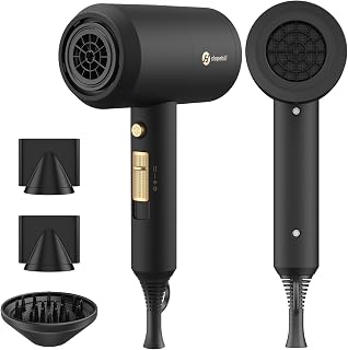 slopehill Professional Ionic Hair Dryer, Powerful 1800W Fast Drying Low Noise Blow Dryer with 2 Concentrator Nozzle 1 Diffuser Attachments for Home Salon Travel (Black)