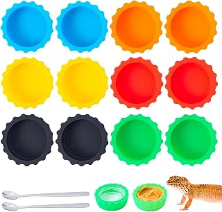 12Pcs Gecko Food Water Bowl Silicone Reptile Feeding Dishes with 2 Stainless Steel Spoons Reusable Feeder Cups for Crested Gecko, Leopard and Small Reptiles