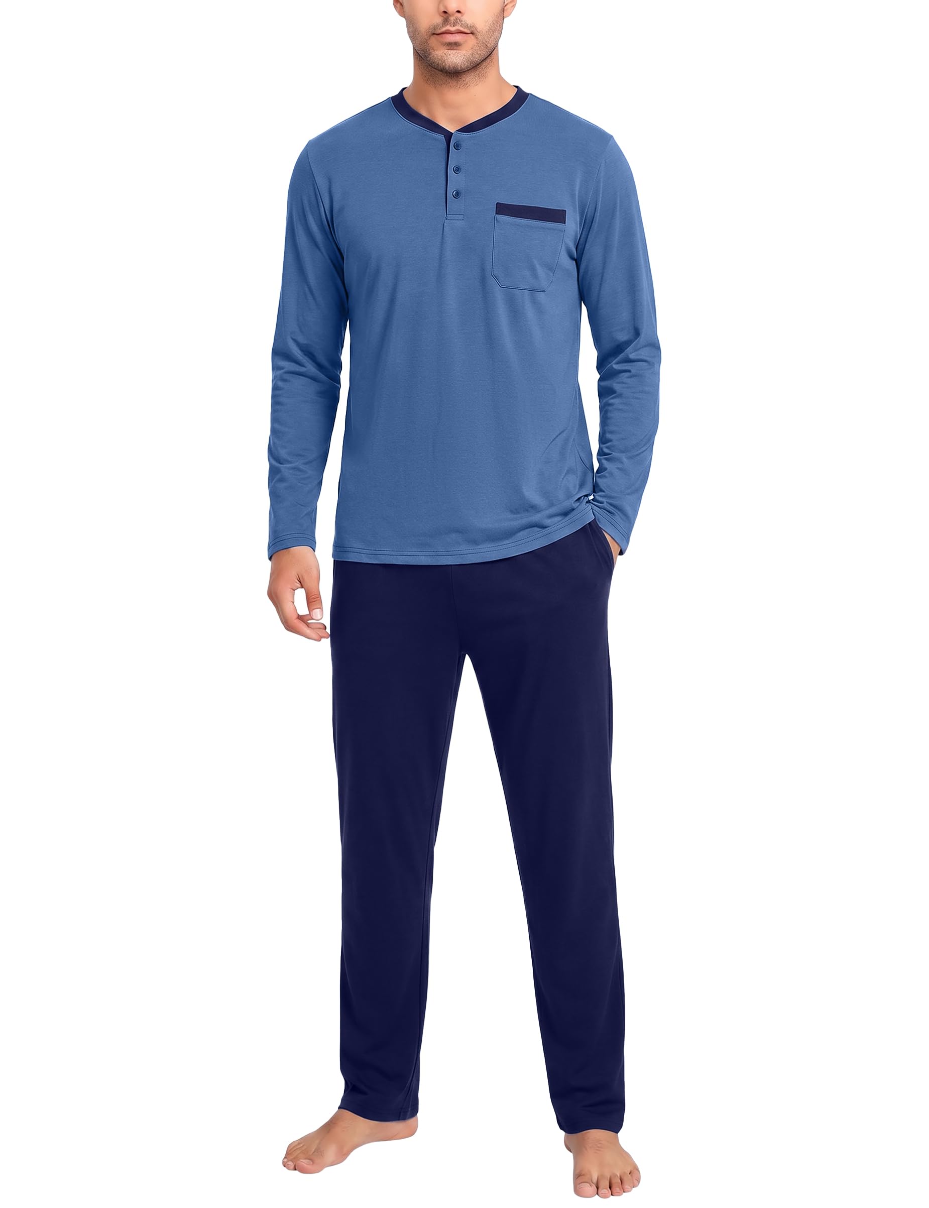 Bresdk Schlafanzug Herren Lang Baumwolle Winter Pyjama Set S-3XL